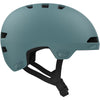 Green helmet with black straps on a white background