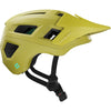 Yellow helmet with black straps on a white background