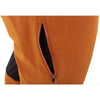 Close-up of orange pants with a zipper on a white background