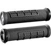 Two black textured motorcycle grips on a white background