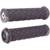 Pair of gray textured bicycle grips on a white background