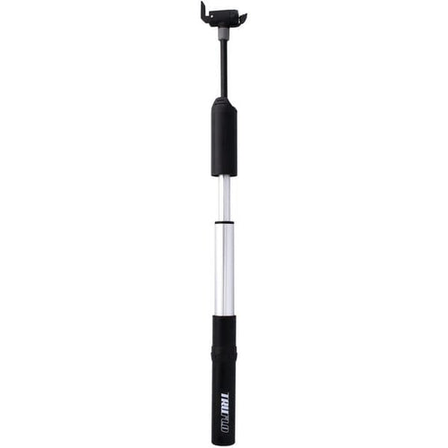 Black and silver selfie stick on a white background