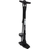 Black floor bike pump with a brand logo on a white background
